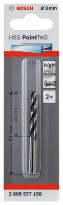 Immagine prodotto di Punta elicoidale in metallo HSS PointTeQ, DIN 338, 3,0 mm, confezione da 2 pz
