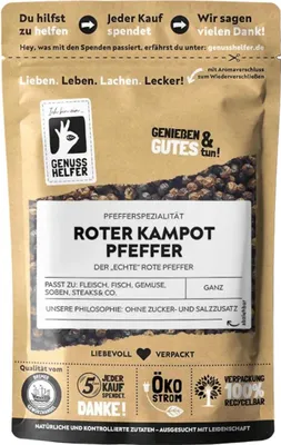 Produktbild von Roter Kampot Pfeffer, ganz, roter Pfeffer für die Mühle, intensives Pfefferaroma zum Kochen, 3 x 50g