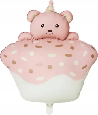 Obrázek produktu pro Medvídek cupcake fóliový balónek pastelově růžový narozeniny 1. narozeniny 52x72cm