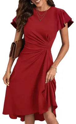 Zdjęcie produktu dla Solidchoice - Elegancka sukienka koktajlowa z rękawami "motyl" i krojem A