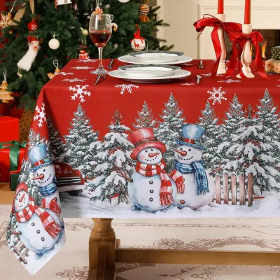 Obrázok produktu pre Vianočná obruska, červená, 140 x 240 cm, moderný dizajn s motívom snehuliaka a snežiniek