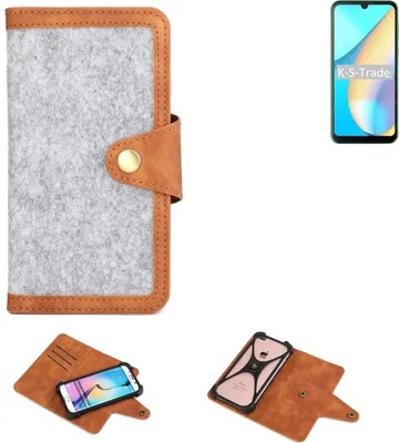 Produktbild von K-S-Trade Handyhülle kompatibel mit Blackview OSCAL C20 Pro Schutzhülle Filz-Hülle Kunst-Leder hellgrau braun (1x)