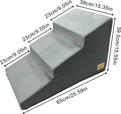 Produktbild von Hundetreppe und Rampe - 3 Stufen - Hochdichter Schaumstoff - Rutschfest - Abnehmbarer waschbarer Bezug - Für kleine Hunde - Bett und Sofa
