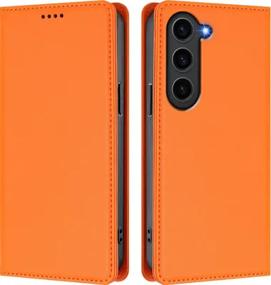 Produktbild von Handyhülle für Samsung Galaxy S23+, Kunstleder Klapphülle Stoßfeste Magnetische Hülle mit Ständer Orange
