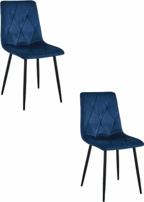 Immagine prodotto di Sedia LIBRA Valora, velluto blu navy, gambe nere x2 | Set di 2 sedie blu navy con dettagli neri