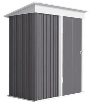 Zdjęcie produktu dla Domek ogrodowy metalowy z półkami i drzwiami zamykanymi na klucz | Kolor: Szary | Wymiary: 161x95x163/181 cm