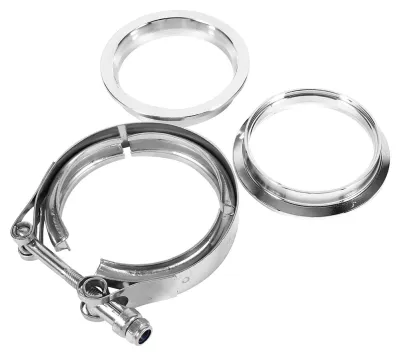 Immagine prodotto di Set di fascette a V da 76 mm (3") - Acciaio inossidabile - 1 fascetta + 2 flange - Resistente - Facile da installare - Adatto per componenti di scarico - Fascetta per scarico
