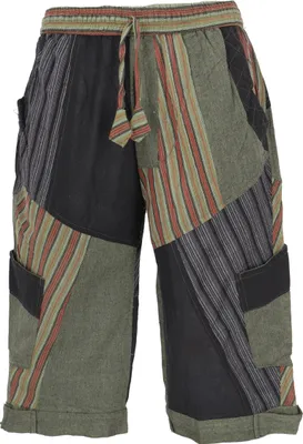 Produktbild von Patchwork Yogahose, Goa Hose, Goa Shorts - Schwarz/grün, Herren, Baumwolle, Größe: M