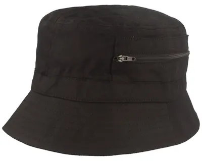 Fiebig Fischer-Hut mit 2 Taschen aus Baumwolle in schwarz