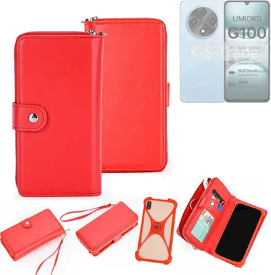 Produktbild von K-S-Trade 2in1 Schutzhülle Portemonnee Handyhülle mit Bumper kompatibel mit UMIDIGI G100 Hülle Case Etui Geldbörse Smartphone rot (1x)