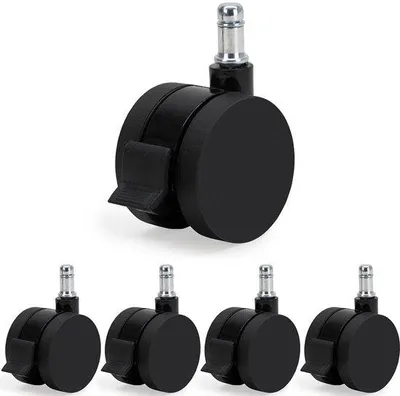Obrázok produktu pre Čierne kolieska na kancelárske stoličky s brzdou, 60 mm, na tvrdé podlahy, 5 ks