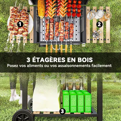 Image de Barbecue au charbon de bois - BBQ - Barbecue - Fumoir - Grill - Grille à charbon réglable - Thermomètre intégré