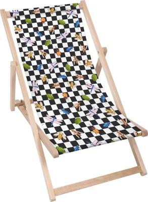 Immagine prodotto di Lettino Dreamroots pieghevole in legno, in legno di faggio fino a 130 kg, lettino pieghevole con regolazione dell'inclinazione dello schienale a 3 livelli, CheckeredInsect