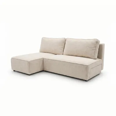 Produktbild von Ecksofa FORANO 3-Sitzer mit Bettkasten, linke Eckcouch mit Schlaffunktion für Gästezimmer und Jugendzimmer, weicher Bouclé-Plüschstoff, Beige Links