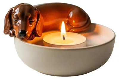 Produktbild von Handbemalter Kerzenhalter in Hundeform, Votivkerzenständer, Teelichthalter, Wohnzimmer-, Badezimmer-Kerzenständer, Dekoration, Tischdekoration, Ornament G