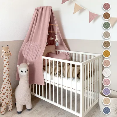 Produktbild von Handgefertigter Baumwoll-Betthimmel für Babybett, Gold Applikation