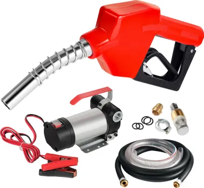 Produktbild von WiltecDieselpumpe 12 V, 150 W, 40 l/min, Heizölpumpe selbstansaugend, Absaugpumpe für Diesel, Biodiesel, Heizöl, tragbare mobile Umfüllpumpe mit Zapfpistole und Schläuchen