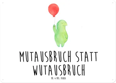 Produktbild von Mr. & Mrs. Panda Schild Schildkröte Luftballon DIN A5 - Weiß - Geschenk, Türschild, Schildkröten, Motivationsspruch, Retro Blechschild, Wandbild, tafel
