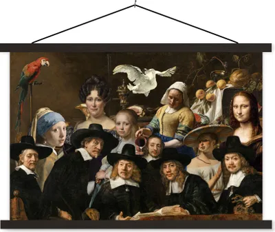 Produktbild von MuchoWow® Textilposter Alte Meister - Gemälde - Collage 60x40 cm mit schwarzem Rahmen - Hölzernes