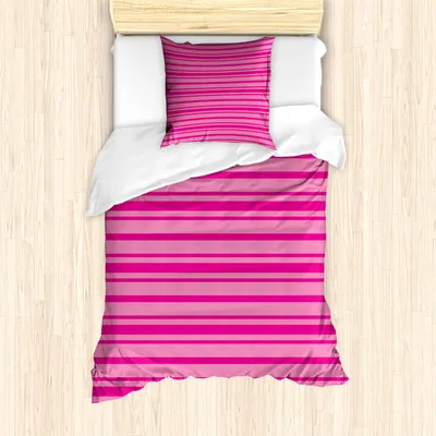 Produktbild von ABAKUHAUS Hot Pink Mantele, Stripes Geometrische, Milbensicher Allergiker geeignet mit Kissenbezügen, 135 cm x 200 cm - 80 x 80 cm, Rosa-Pink