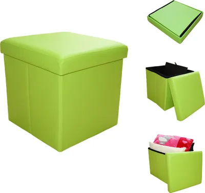 Produktbild von Style home Sitzhocker Sitzbank mit Stauraum, Faltbare Aufbewahrungsbox Sitztruhe Sitzwürfel Fußablage, Kunstleder, 38 * 38 * 38 cm (Grün)