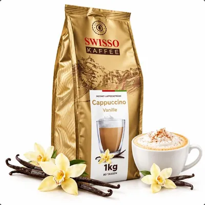 Produktbild von Swisso Kaffee Cappuccino Vanille Instantkaffee, zarter Vanillegeschmack 1kg