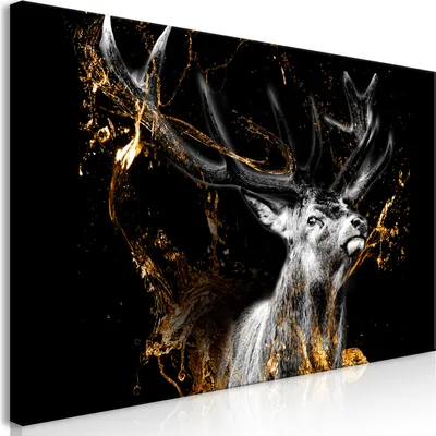 Immagine prodotto di Murale mega XXXL cervo 250x125 cm pezzo unico formato XXL stampa d'arte per auto montaggio stampe su tela quadri moderni decorazione murale fai da te decorazione casa animale astratto nero oro g-C-0329-ak-e