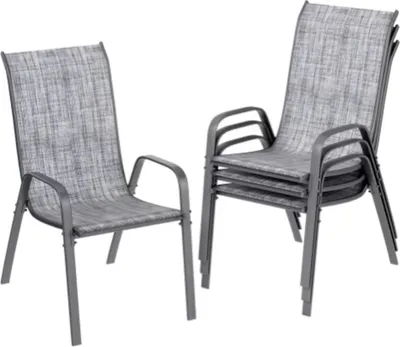 Immagine prodotto di Set di 4 sedie da giardino in metallo - Sedie da giardino impilabili in tessuto Teslin - Pieghevoli, schienale alto, portata fino a 150 kg - Grigio