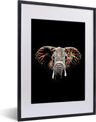 Produktbild von MuchoWow® MuchoWow® Gerahmtes Poster Elefant - Farbe - Farben 30x40 cm - Poster mit zchwarzem Bilderrahmen - Wandposter Schlafzimmer