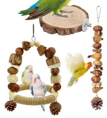 Immagine prodotto di Gioco per uccelli in 3 parti, con piattaforma in legno e altalena in sisal