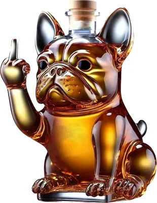 Produktbild von Whiskyflasche, 7x5x5 Zoll lustige franz?sische Bulldoggeflasche Flasche zeigt den mittelfinger transparenten Glas -Dekanter für Wein, Tequila
