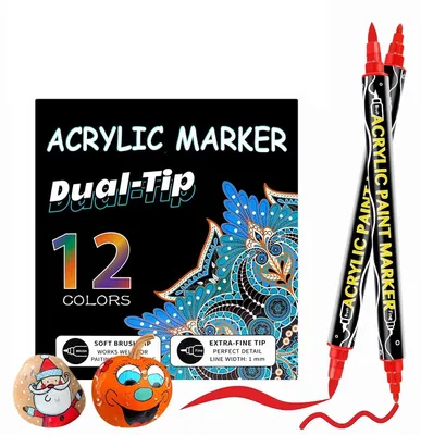 Acrylstiftenset, Doppelspitze, 12 Stück, wasserfest, für DIY
