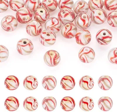 Productafbeelding van Dailygoods- Glaskralen 30 Stuks - Ronde Gouden Zandkralen - Handgemaakte Lampwork Kralen - 10 mm - Sieraden Maken - Hoogwaardig Materiaal