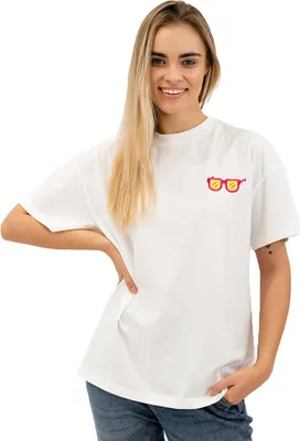 Immagine prodotto di Maglietta bianca oversize con motivo di occhiali alla moda, elegante e confortevole, M