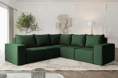 Produktbild von Ecksofa Designersofa ESTELLE in Stoff Opera Velvet Dunkelgrün Seite Universal