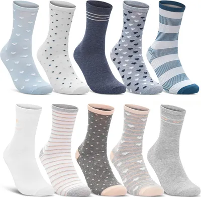 Produktbild von 10 Paar Damen Socken Mehrfarbig Streifen Punkte Herzen Maritim Baumwolle - 34924+34911/2 (35-38)