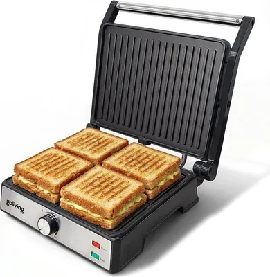 Produktbild von Goliving Sandwichtoaster - Kontaktgrill - 29 x 23 cm - Panini-Grill - Kompakt - Einstellbare Temperatur - Schwarz