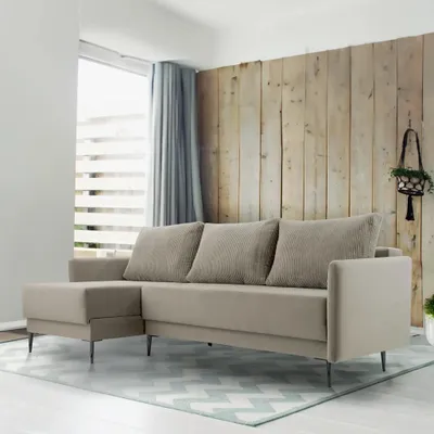 Produktbild von Ecksofa PEDRO, Wohnzimmer, Schlafsofa Sofa 3-Sitzer Sofa freistehendes Polstersofa Bettkasten 230 cm linke Ottomane Beige Paros 03, Poso 03