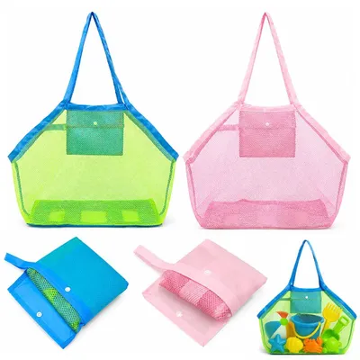 Strandspielzeugtasche, 2er-Set, Netz, zusammenklappbar, Grün/Rosa