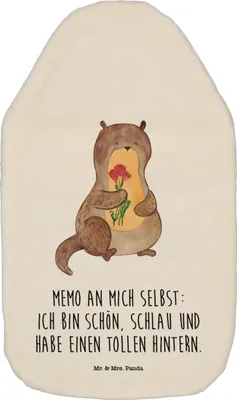 Produktbild von Mr. & Mrs. Panda Wärmflasche Otter Blumenstrauß - Weiß - Geschenk, Selbstliebe, heizflasche, Seeotter, gummi, mit Bezug, Wärmflaschen, Achtsamkeit, Selbstvertrauen