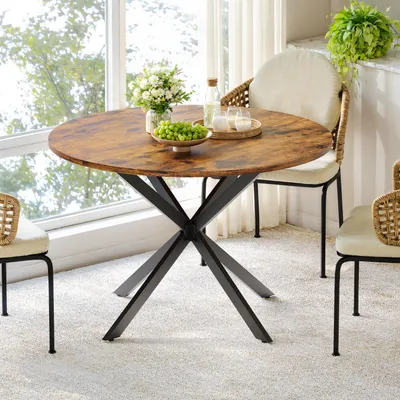 Produktbild von Esstisch Rund Industrialstil Ø120cm X-Füße Vintagebraun Schwarz 4-6 Personen Küche Wohnzimmer