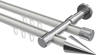 Produktbild von Interdeco Innenlaufstange / Gardinenstange mit Innenlauf Weiß / Chrom, Typ Prestige Savio (Kegel), 20 mm Ø 2-läufig, 540 cm