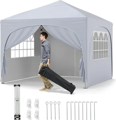 Produktbild von GOPLUS 3 x 3 m Pop-up-Pavillon, Faltpavillon mit 4 abnehmbaren Seitenwänden, Faltbarer Gartenpavillon mit 4 Sandsäcke, Weiß