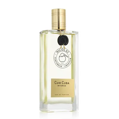 A clear, professional studio shot of a bottle of Nicolai Parfumeur Createur Cuir Cuba Intense Eau De Parfum.