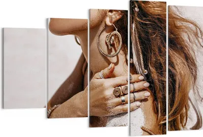 Produktbild von Bild auf Leinwand - Leinwandbild - 5 Teile - Sand Frau Schmuck - 150x100cm - Wand Bild - Wanddeko - Wandbilder - Leinwanddruck - Bilder - Wanddekoration - Leinwand bilder - Wandbild - EG150x100-4802