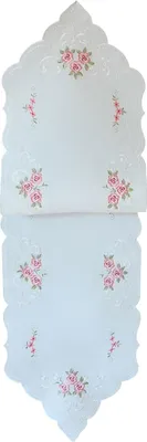 Produktbild von Tischläufer MARGIT Stickerei Rosenmotiv Polyester weiß 40 x 140 cm
