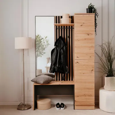 Immagine prodotto di Mobile ingresso con frontale cannettato e specchio Medan42B colore quercia antracite 122x37x190H