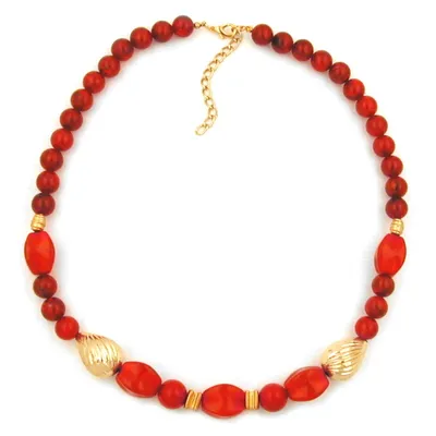 Produktbild von Kette Kunststoffperlen rot-marmoriert und goldfarben 50cm rot 50 cm