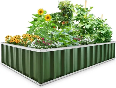 Produktbild von KING BIRD Hochbeet Metall 174x90x30cm Pflanzkübel Blumenkasten T-Etiketten Grün