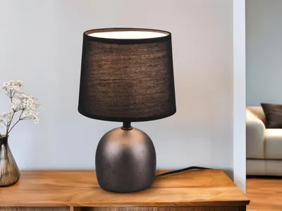 Produktbild von LED Tischleuchte 1flammig Keramikfuß Stofflampenschirm Silber/Schwarz Höhe 26cm